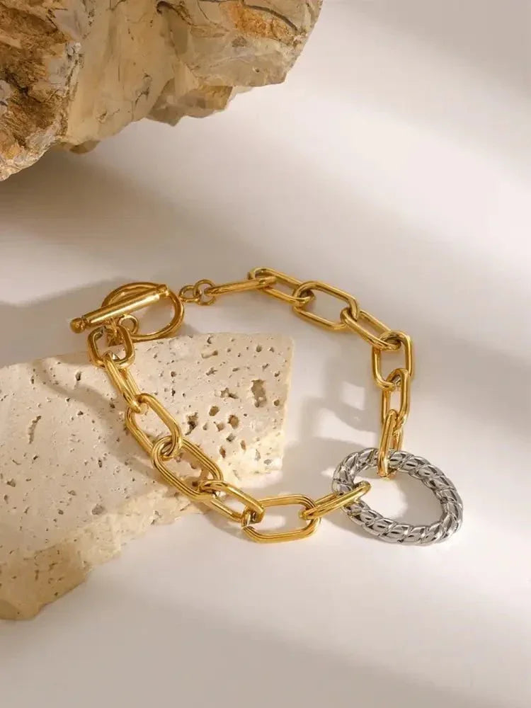 Two - Tone Stainless Steel Chain Bracelet - Update AvenueBraceletsTrendsi100500396491301100500396491301Two - Tone Stainless Steel Chain BraceletGold