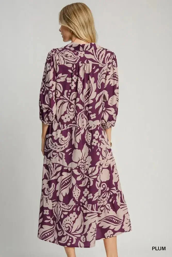 Umgee Floral Print Tiered Midi Dress - Update AvenueCasual DressesTrendsi100100564961041100100564961041Umgee Floral Print Tiered Midi DressPLUM