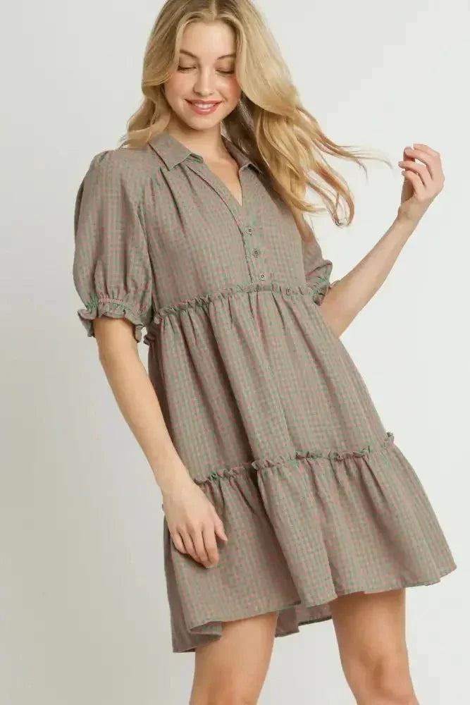 Umgee Full Size Plaid Frill Button Detail Ruffled Short Sleeve Dress Plus Size - Update AvenueTrendsi1001007555110211001007555110212cf756ba - 2ebf - 4b80 - a98e - 859e6abd3e27 - MaxGREEN/PINK