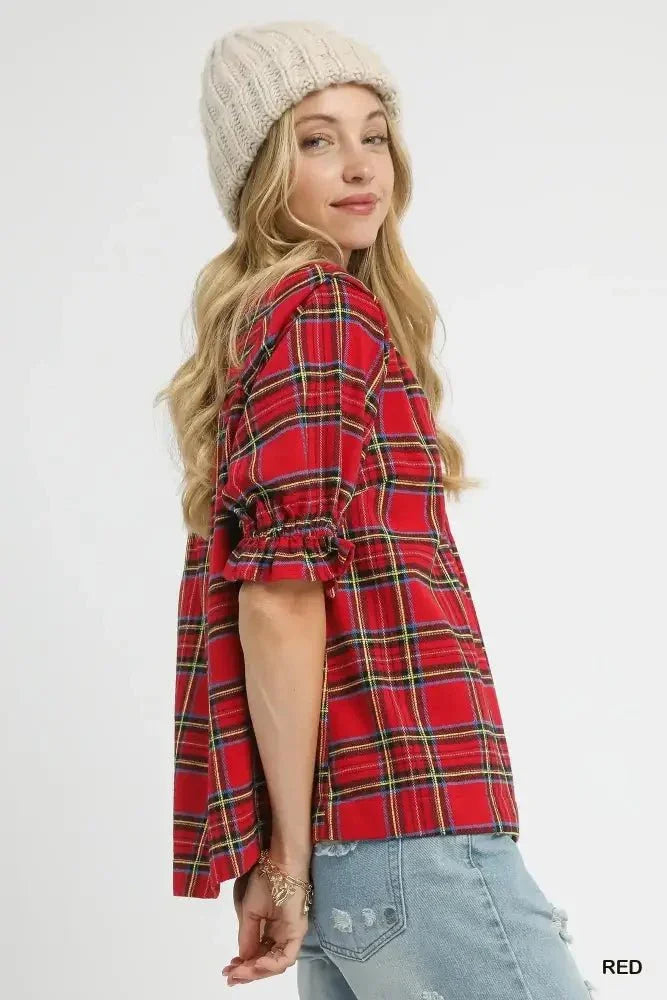 Umgee Plaid Smocked V - Neck Flannel Top - Update AvenueTrendsi10010091320196710010091320196742541ac4 - de2c - 4633 - a915 - 7497e68195bd - Max - OriginRed