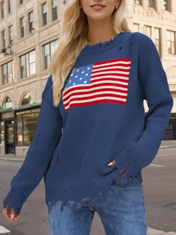 US Flag Distressed Round Neck Long Sleeve Sweater - Update AvenueHonor the Stars and StripesTrendsi100100575715302100100575715302d37fe5ce - 0c9c - 4de4 - 81e2 - 24ef54048ae6 - MaxFrench Blue