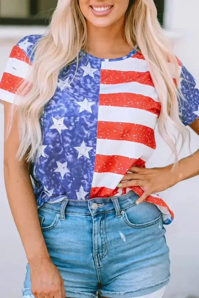 US Flag Round Neck Short Sleeve T-Shirt - Update AvenueHonor the Stars and StripesTrendsi100100968391686100100968391686740194c7 - 203e - 4f83 - b59b - 57bbe15af74c - MaxWhite