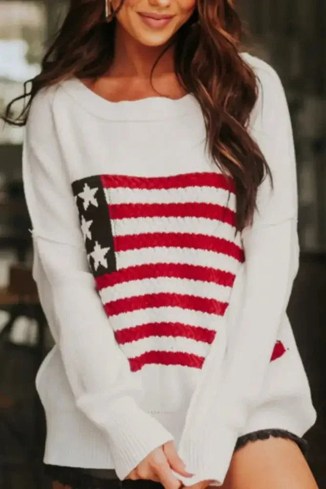 US Flag Side Slit Drop Shoulder Sweater - Update AvenueHonor the Stars and StripesTrendsi100100706846421100100706846421ee67383c - 161c - 47c8 - 9556 - fca83fc200f7 - MaxWhite