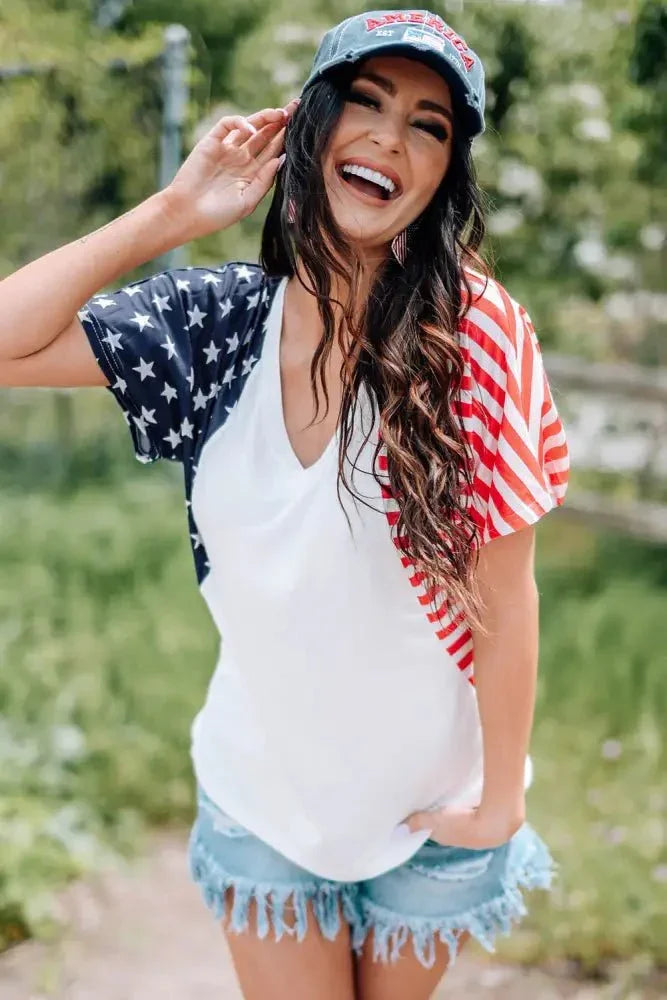 US Flag V - Neck Tee Shirt - Update AvenueHonor the Stars and StripesTrendsi100101241938040100101241938040d4f9e87ed85748eba6f0dab0dc64f34c - MaxWhite