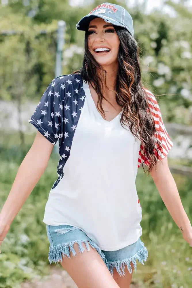 US Flag V - Neck Tee Shirt - Update AvenueHonor the Stars and StripesTrendsi10010124193804010010124193804083254b1e29864cce8c836b1aafcc4c0e - MaxWhite