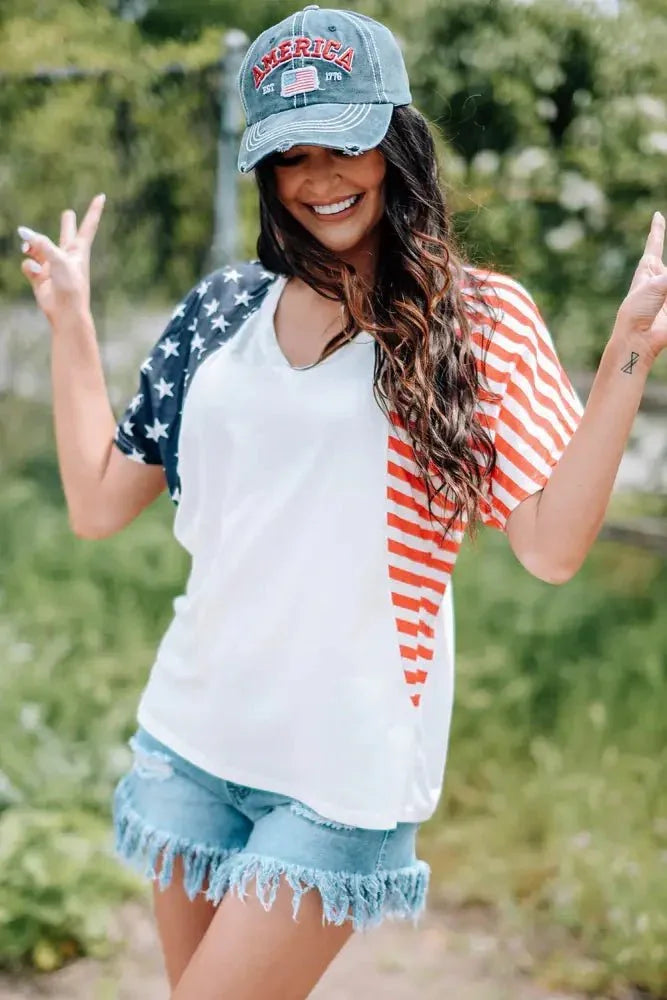 US Flag V - Neck Tee Shirt - Update AvenueHonor the Stars and StripesTrendsi10010124193804010010124193804004722901a7954f8f9fb426eec02c1e8e - MaxWhite