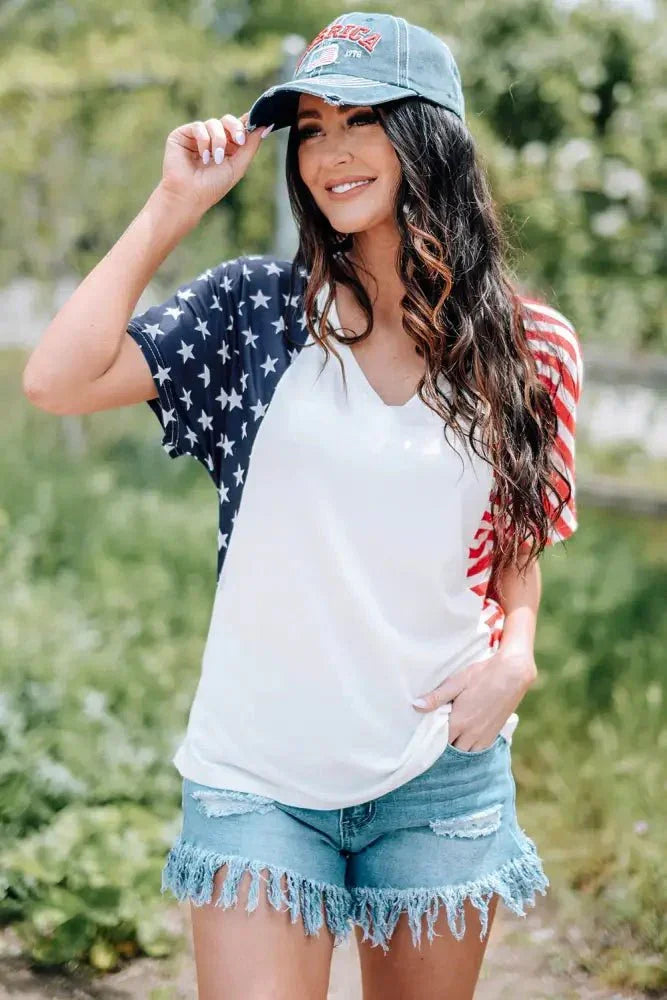 US Flag V - Neck Tee Shirt - Update AvenueHonor the Stars and StripesTrendsi1001012419380401001012419380401bd76b2ba41545c08f6fa7aae43756ec - MaxWhite