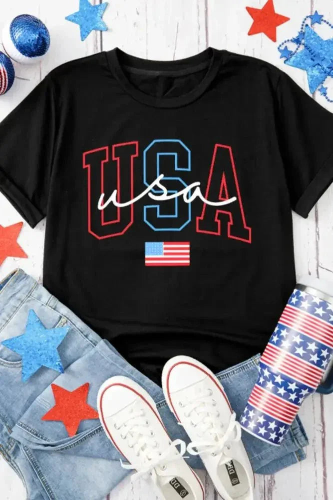 USA Round Neck Short Sleeve T-Shirt - Update AvenueT-ShirtsTrendsi1001008330615901001008330615904b5f2c4e - 7be5 - 40a0 - b628 - 019824302e20 - Max - OriginBlack