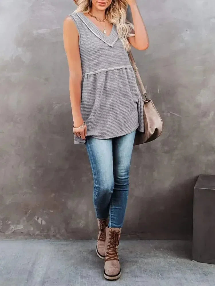 V - Neck Contrast Trim Waffle Knit Tank Top - Update AvenueTanks & CamisTrendsi10010089469080210010089469080224095311 - da1d - 49d2 - b014 - ecbc7f5415b4 - Max - OriginGrey