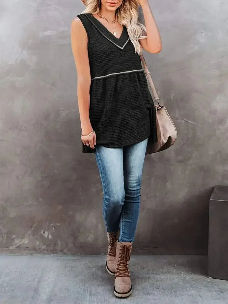 V - Neck Contrast Trim Waffle Knit Tank Top - Update AvenueTanks & CamisTrendsi1001008946941821001008946941826362f951 - 3099 - 4a4a - 9473 - e346e3a194ea - Max - OriginBlack