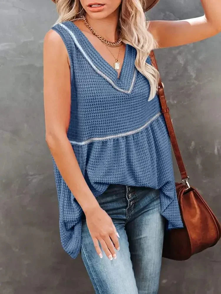 V - Neck Contrast Trim Waffle Knit Tank Top - Update AvenueTanks & CamisTrendsi100100894699800100100894699800f6503456 - 6f81 - 4197 - 97aa - 0d9fc56828e6 - Max - OriginBlue