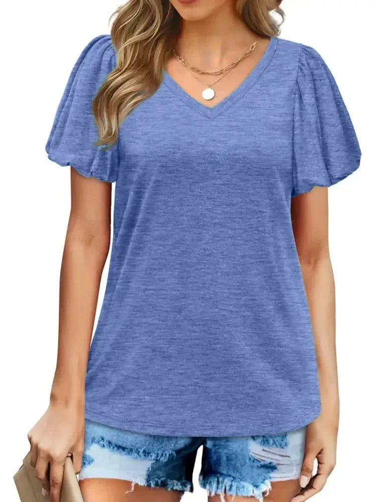 V - Neck Puff Sleeve Casual T-Shirt - Update AvenueT-ShirtsTrendsi100100820925032100100820925032746c98558f39468cbc877256bad688e8 - Max - OriginBlue
