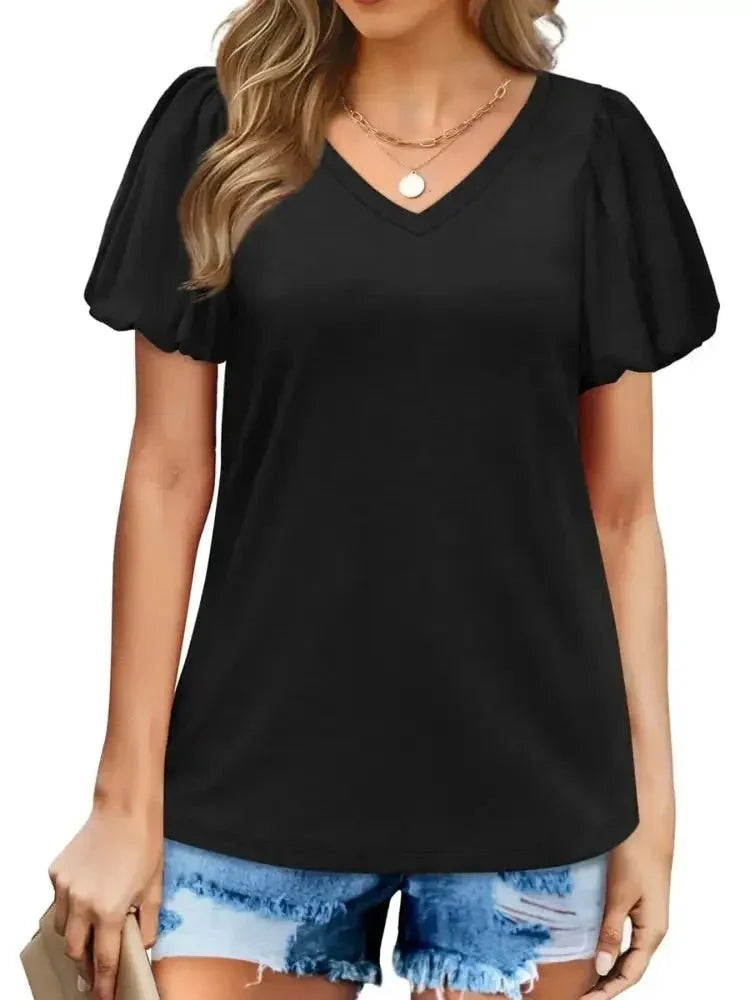 V - Neck Puff Sleeve Casual T-Shirt - Update AvenueT-ShirtsTrendsi100100820925893100100820925893eb586cc62de7417699ff077094a33546 - Max - OriginBlack
