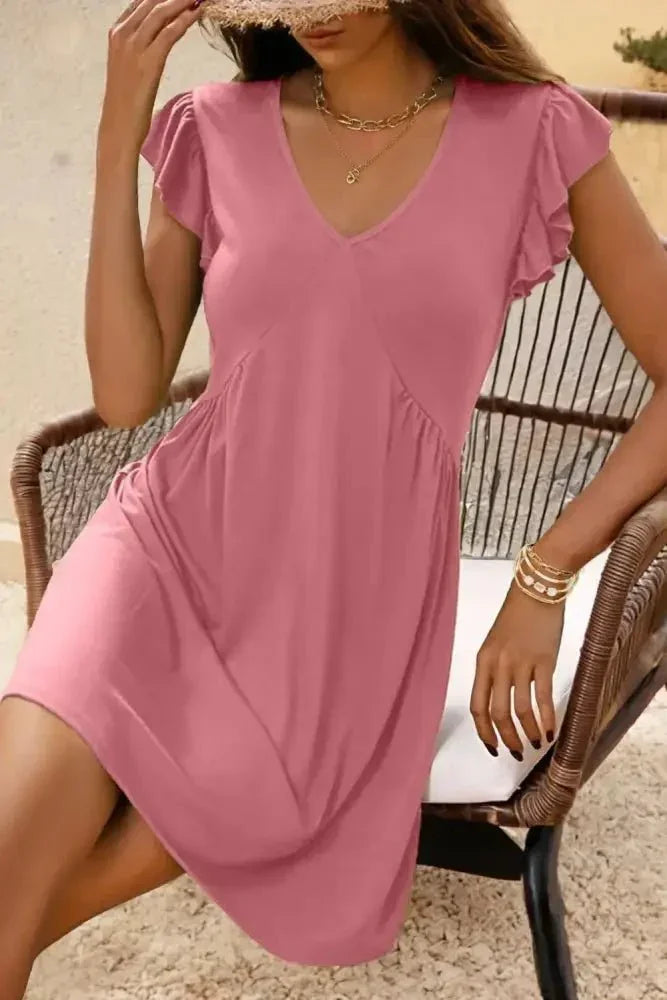 V - Neck Ruffled Cap Sleeve Dress - Update AvenueEffortless Elegance: DressesTrendsi10010044791678210010044791678224efe8d5 - b483 - 4651 - aeec - ea594e68235b - Max - OriginDusty Pink