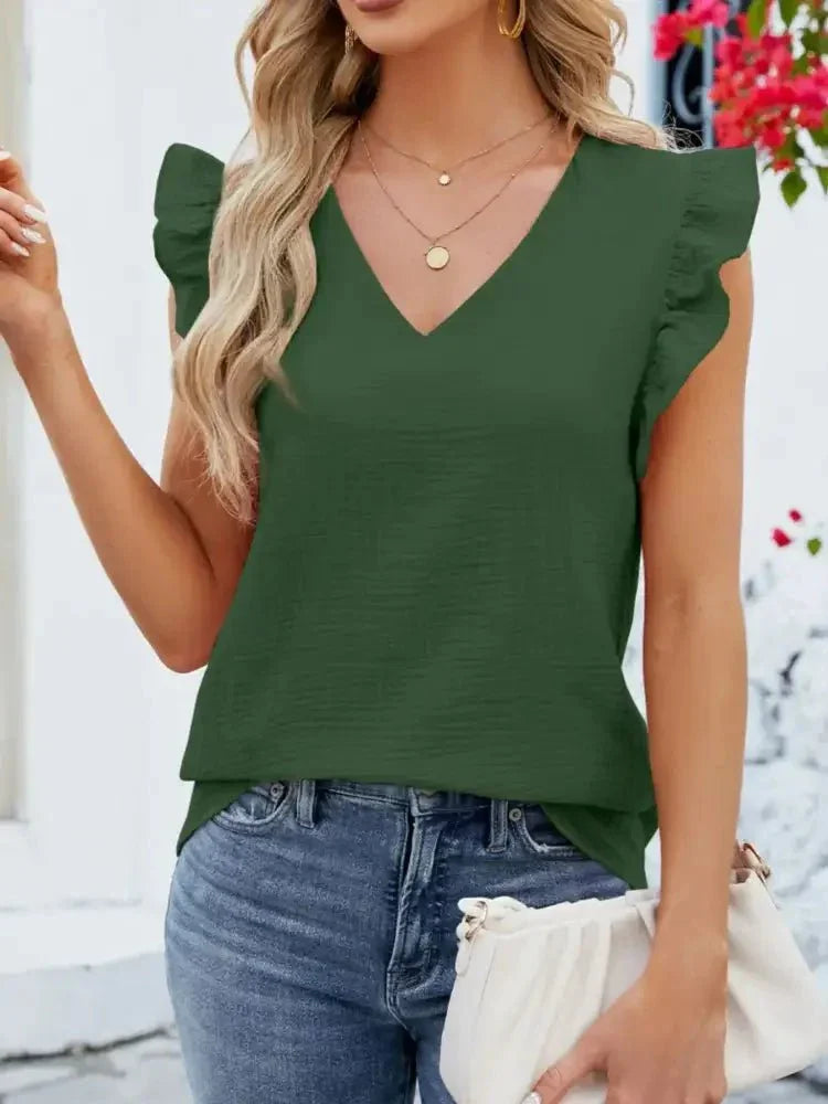 V - Neck Ruffled Sleeve Top - Update AvenueT-ShirtsTrendsi100100621647881100100621647881dff61678 - 2bc6 - 411c - 8db1 - d43cc1cce340 - Max - OriginGreen