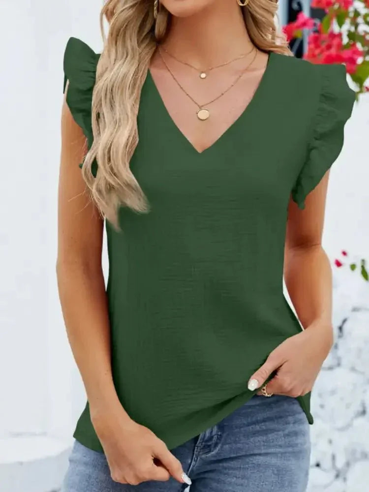 V - Neck Ruffled Sleeve Top - Update AvenueT-ShirtsTrendsi1001006216478811001006216478812541dbf1 - aad5 - 460f - b6d6 - 78ee603c3bdc - Max - OriginGreen