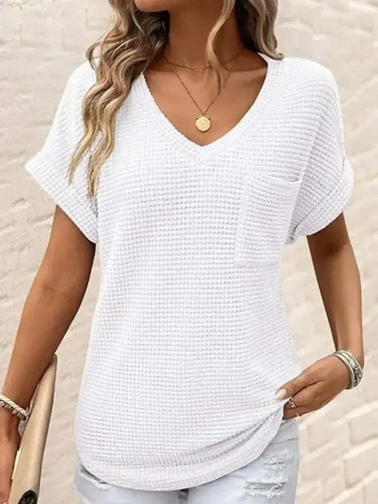 Waffle Knit V - Neck Casual T-Shirt - Update AvenueT-ShirtsTrendsi1001000726926011001000726926017d74a93e981443a4952ed1fd7f24194c - Max - OriginWhite