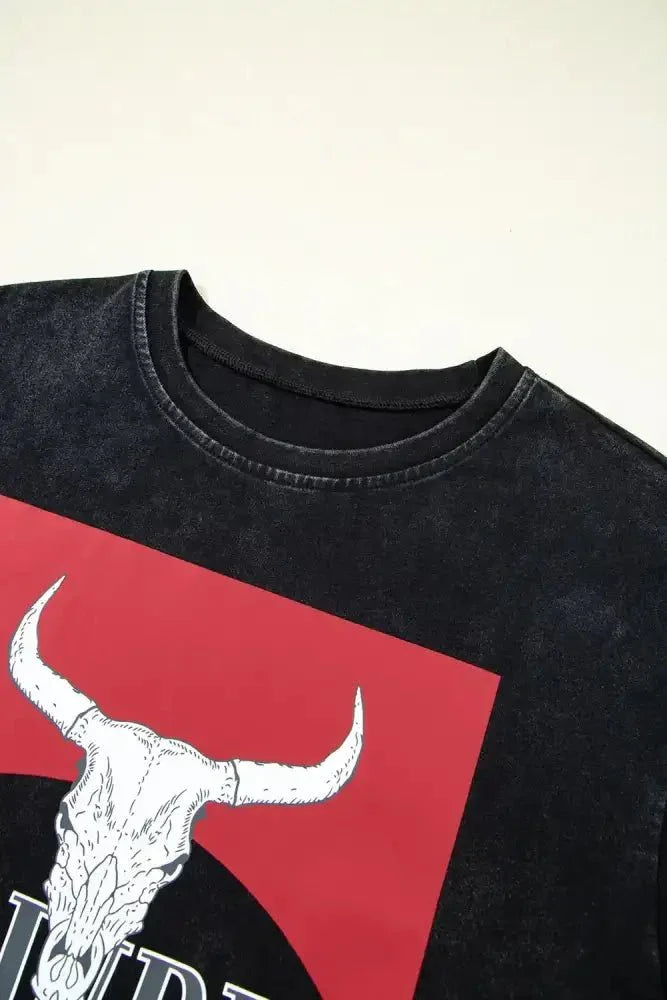 Western HOWDY Steer Head Print Side Slits Loose Fit T Shirt - Update AvenueT-ShirtsTrendsi1001009895166221001009895166226fabbe21 - 87d1 - 41e8 - 8d1c - b81300d77052 - Max - OriginBlack