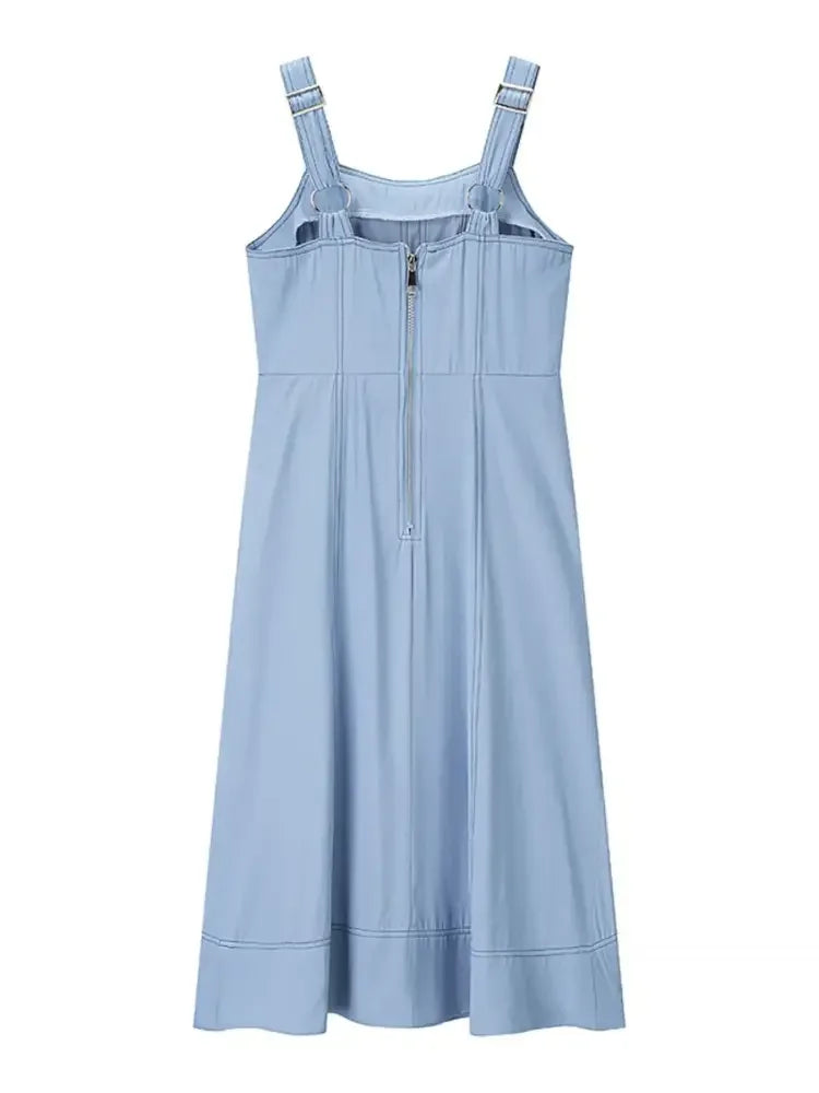 Wide Strap Sweetheart Neck Denim Dress