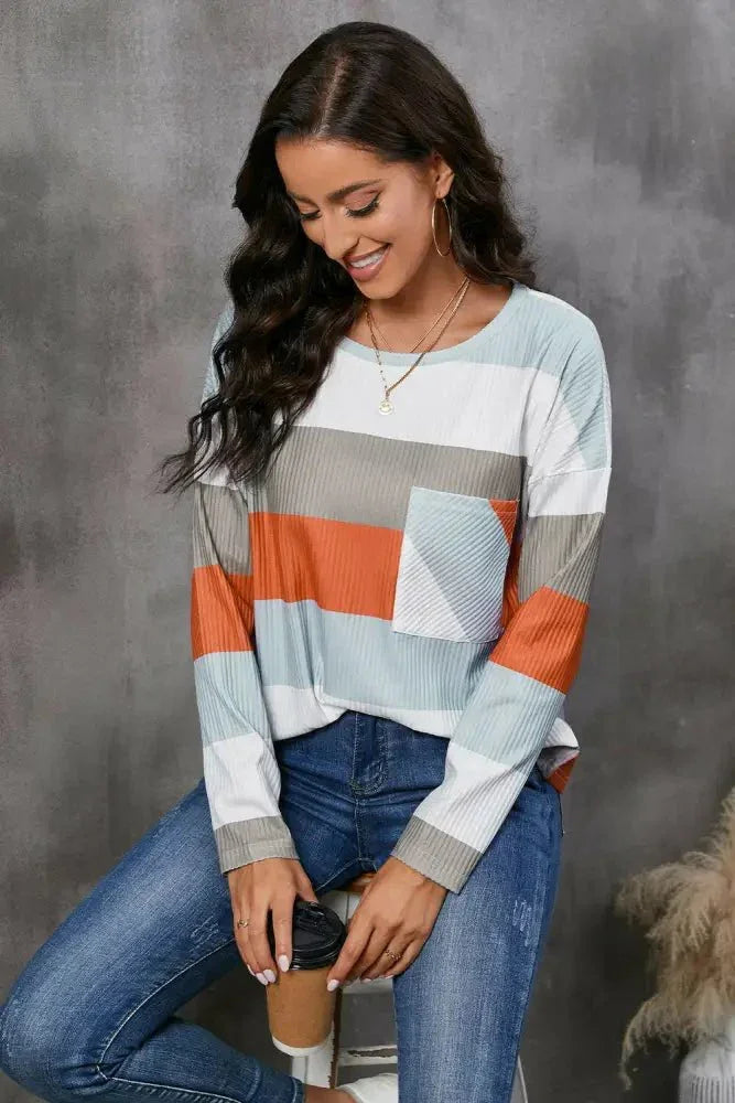 Wide Stripe Top with Pocket - Update AvenueTrendsi100101989540222100101989540222bdc16bebd2b34850b363354cbab8cce1 - MaxCharcoal