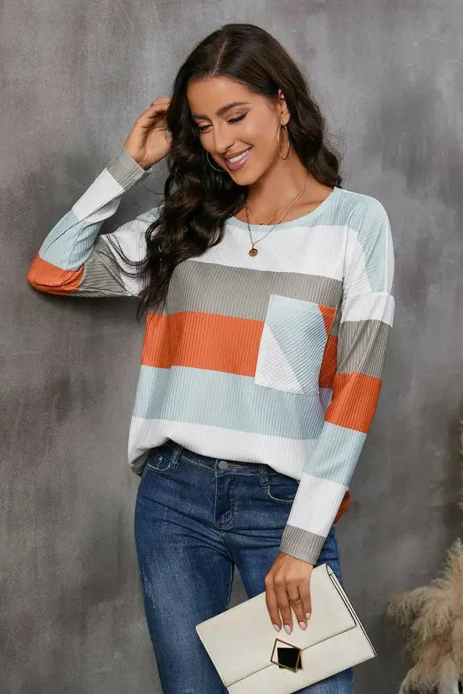 Wide Stripe Top with Pocket - Update AvenueTrendsi1001019895402221001019895402229e01be6a4b5942b5ab28c2de0ca0bf41 - MaxCharcoal