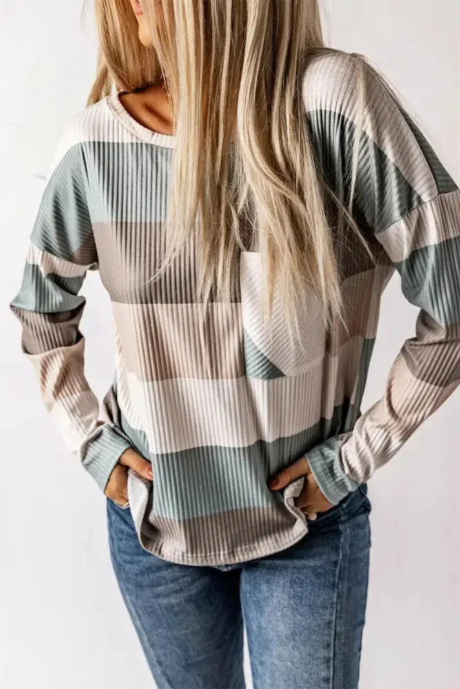 Wide Stripe Top with Pocket - Update AvenueTrendsi100101989544289100101989544289ef428df27afc40ff959c04f0fa722ddd - MaxKhaki