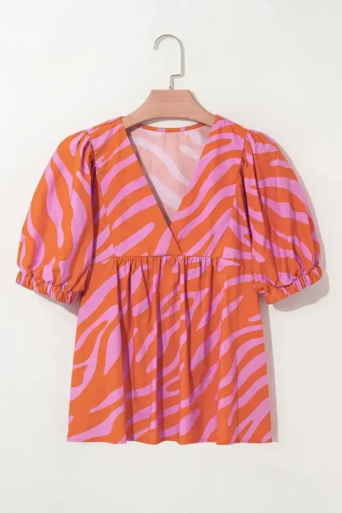 Zebra Stripe Print Ruched Cuff Half Sleeve V Neck Blouse - Update AvenueTrendsi100100486016529100100486016529d90faaea - 4516 - 4374 - a54a - 9a285505af07 - Max - OriginBurnt Coral