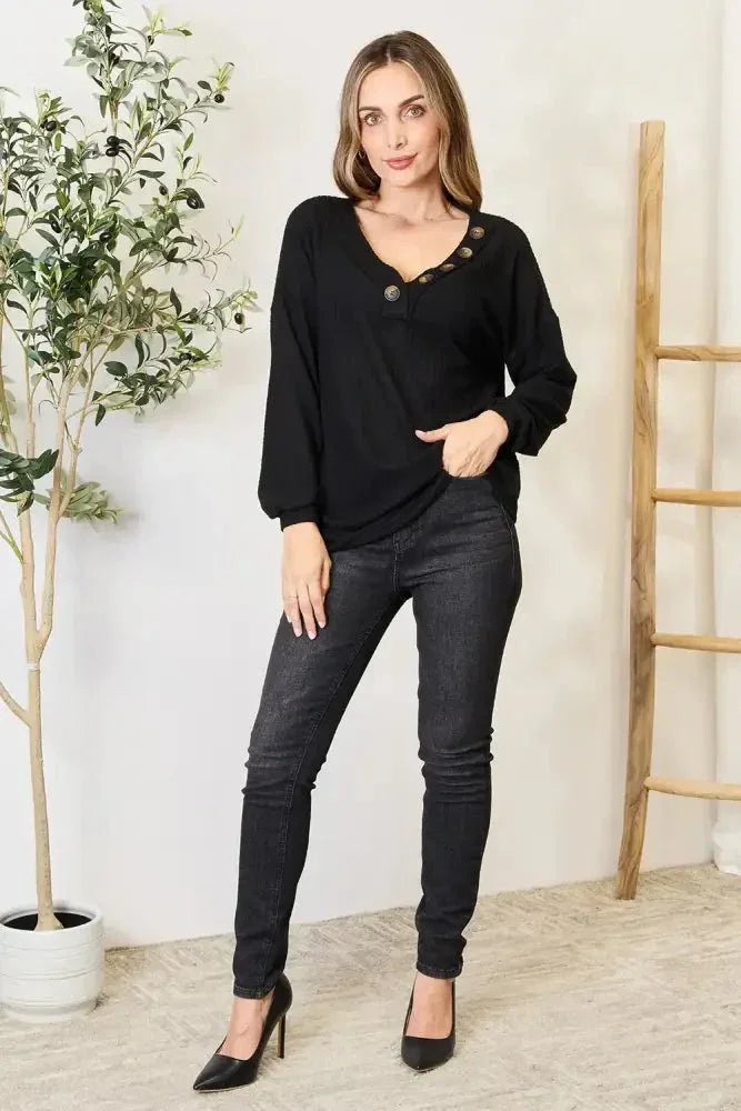 Zenana Buttoned Long Sleeve Blouse - Update AvenueTrendsi100100597369407100100597369407dcb690443bcc4b6cb3271a26269d3f2f - MaxBlack