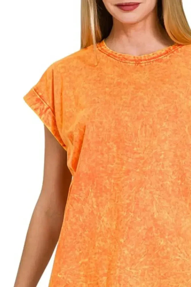 Zenana Crinkle Washed Round Neck Folded Short Sleeve Tee - Update AvenueT-ShirtsTrendsi100100898821336100100898821336bb753ee8 - 6b18 - 4522 - ab8a - 8739600e5ac0 - Max - OriginORANGE