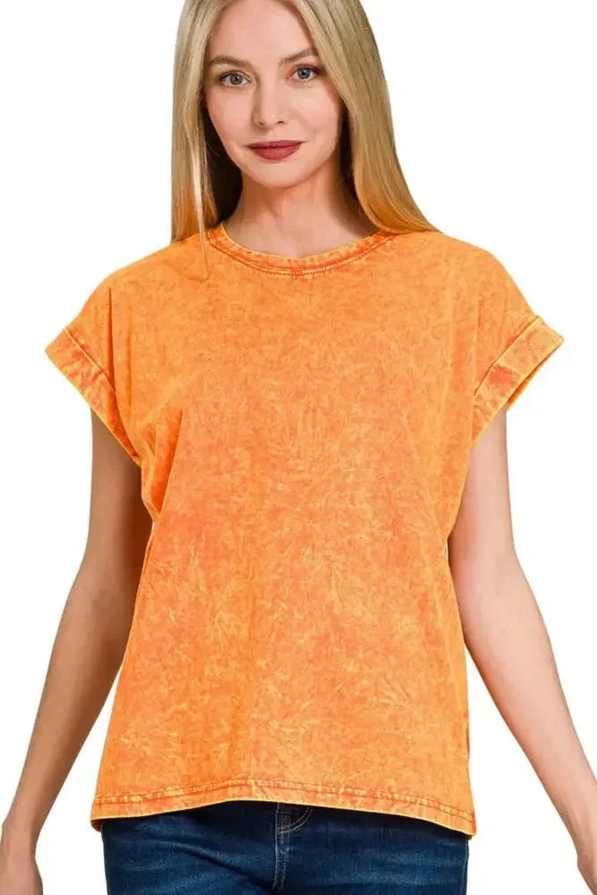 Zenana Crinkle Washed Round Neck Folded Short Sleeve Tee - Update AvenueT-ShirtsTrendsi100100898821336100100898821336ca5ec2e7 - 4097 - 4d99 - b5e4 - 642aa01b2532 - Max - OriginORANGE