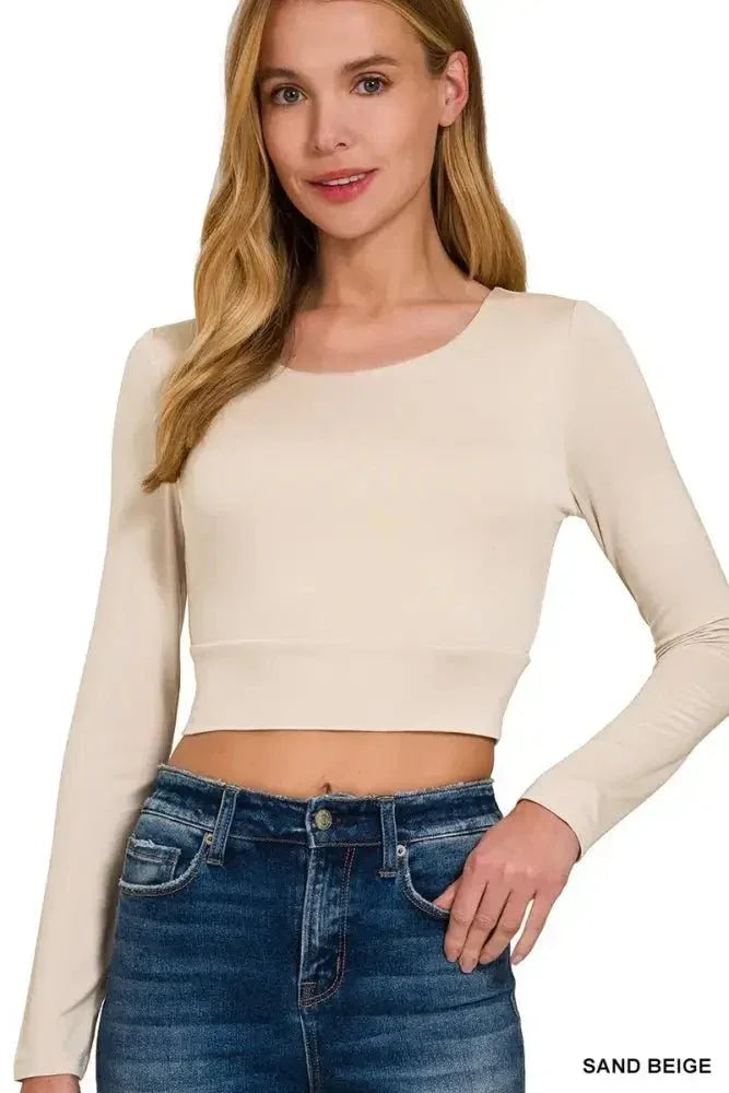 Zenana Double Layered Long Sleeve Cropped Round Neck T-Shirt - Update AvenueT-ShirtsTrendsi1001000701415411001000701415418778df1fb28a4ced9da4c6581f174591 - Max - OriginSAND BEIGE