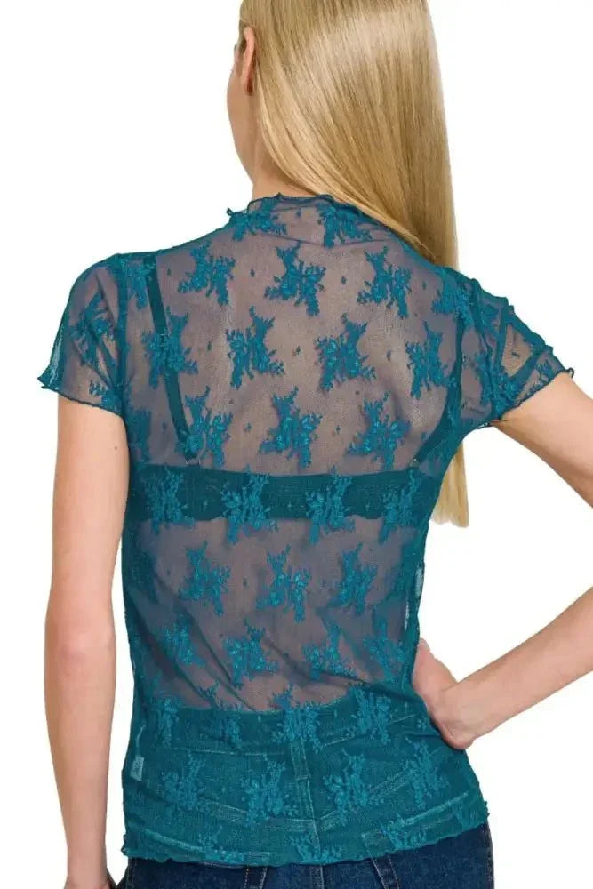 Zenana Lace See - through Layering Short Sleeve Top - Update AvenueT-ShirtsTrendsi1001007831619561001007831619569abd865d - d3bf - 4290 - b86f - bf4f14f6d819 - Max - OriginTEAL