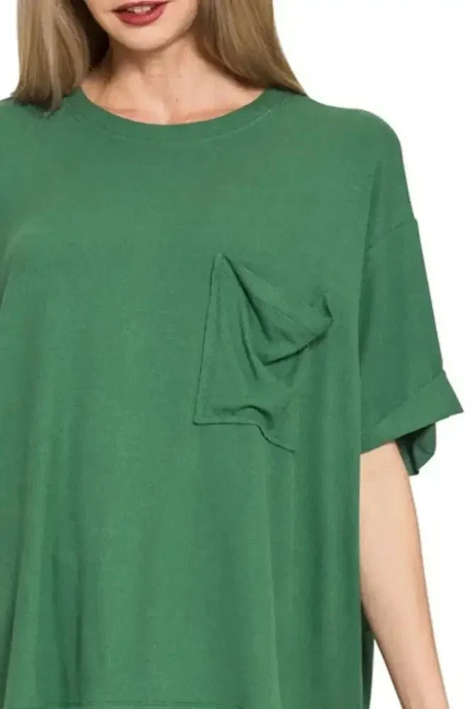 Zenana Oversized Ribbed Round Neck Short Sleeve Tee - Update AvenueT-ShirtsTrendsi100100010651915100100010651915c29fa31c - a231 - 4a48 - 99c8 - f9878a55a294 - Max - OriginDK GREEN