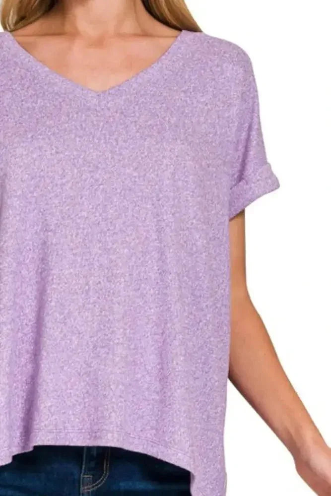Zenana Soft Melange Hacci V - neck Tee - Update AvenueT-ShirtsTrendsi1001000747513201001000747513204e06be62 - 212c - 420d - ba3a - 1c5c10b93562 - Max - OriginLAVENDER