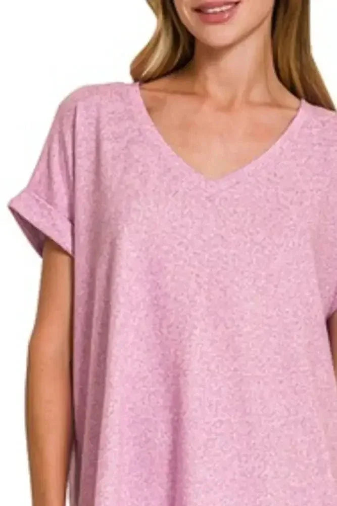 Zenana Soft Melange Hacci V - neck Tee - Update AvenueT-ShirtsTrendsi100100934661799100100934661799ac1c4d41 - 434f - 4c88 - b31b - 72dd2212c77d - Max - OriginBRIGHT MAUVE