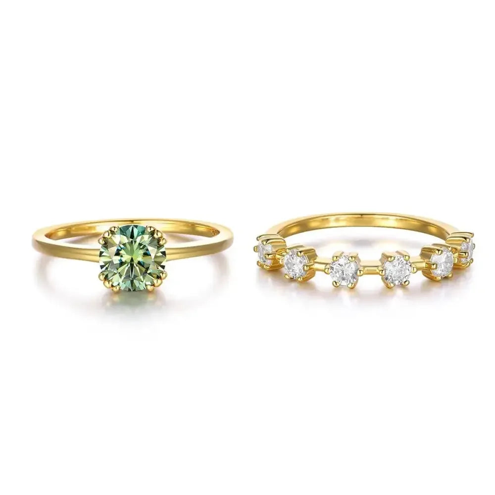 1 Carat Moissanite 925 Sterling Silver 2pcs Ring Set