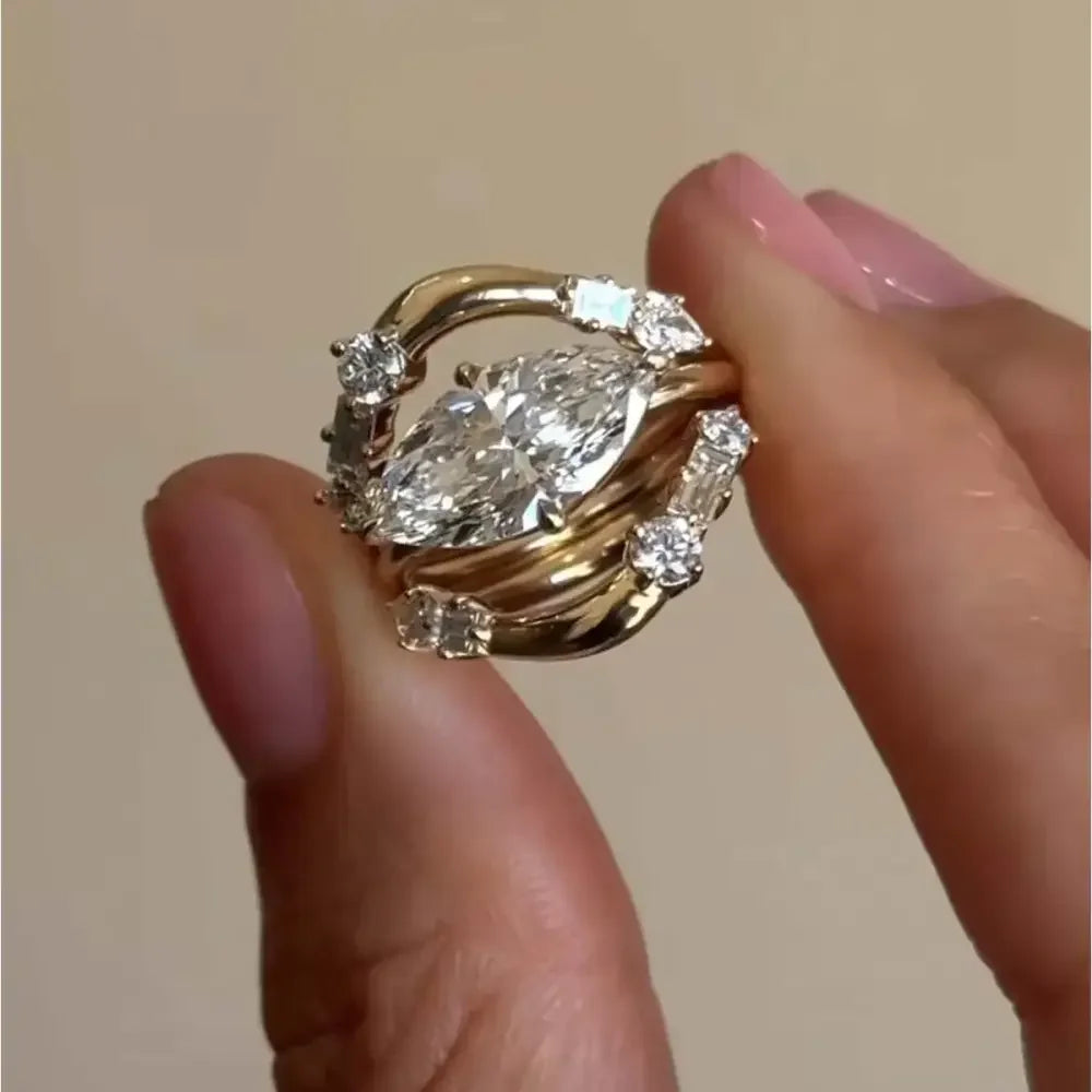 1 Carat Moissanite 925 Sterling Silver 3pcs Ring Set