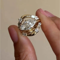1 Carat Moissanite 925 Sterling Silver 3pcs Ring Set