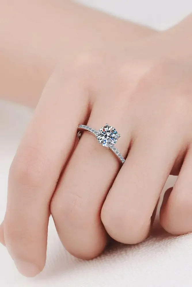 1 Carat Moissanite Rhodium-Plated Side Stone Ring