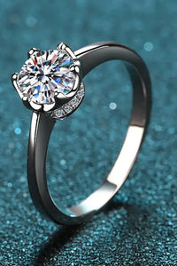 1 Carat Moissanite Rhodium-Plated Solitaire Ring