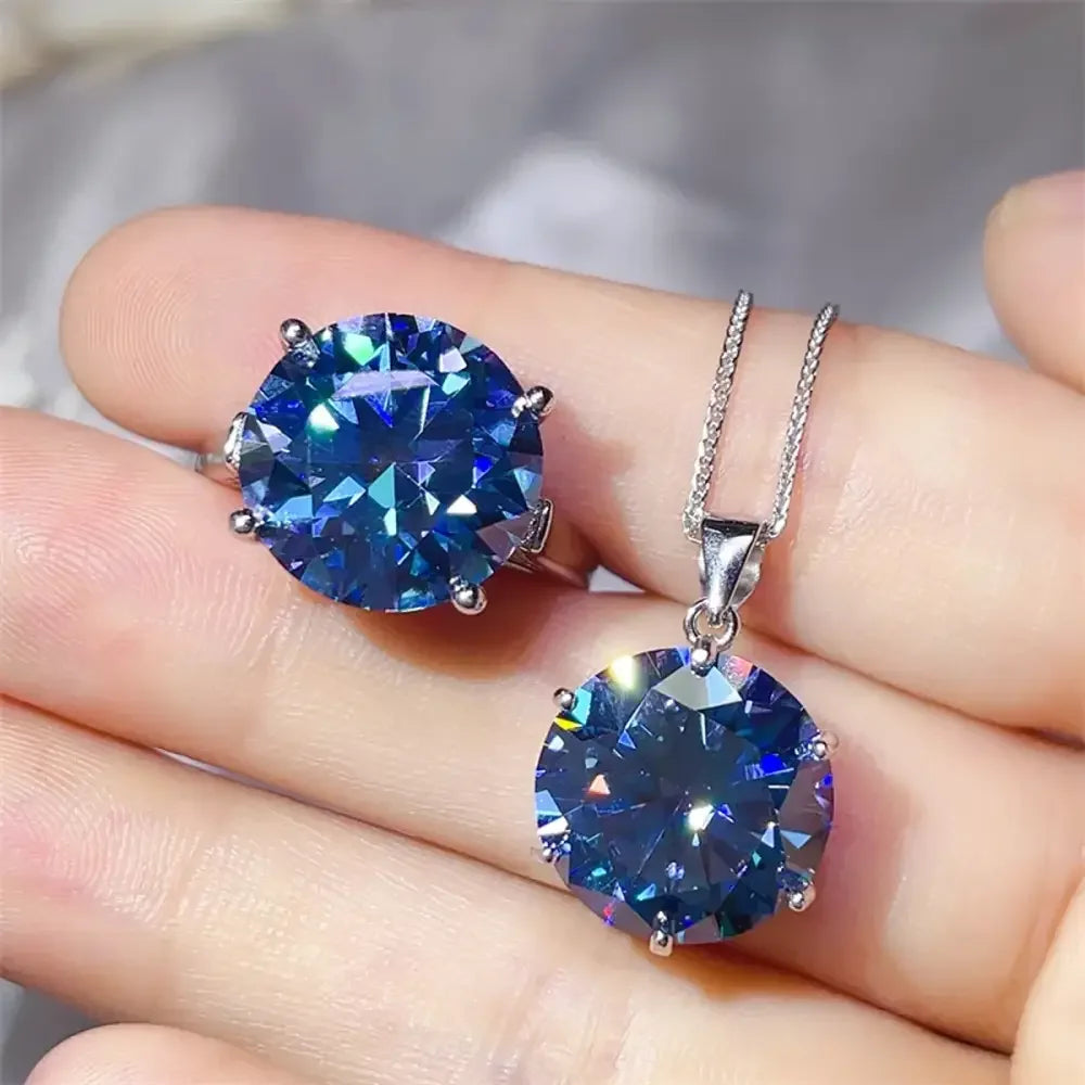 10 Carat Moissanite 925 Sterling Silver Ring and Necklace Set