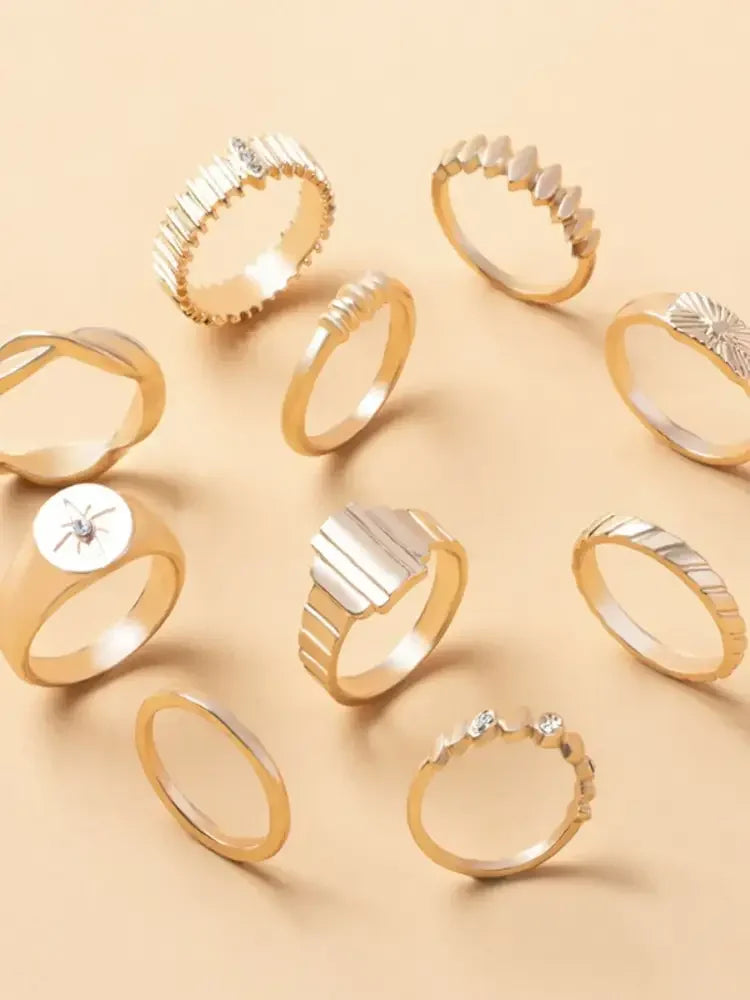 10-Piece 18K Gold-Plated Geometric Ring