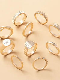10-Piece 18K Gold-Plated Geometric Ring