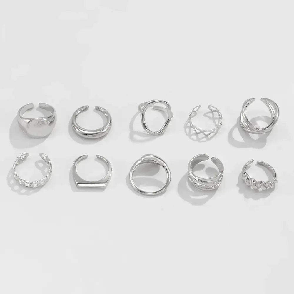 10-Piece Alloy Geometric Ring
