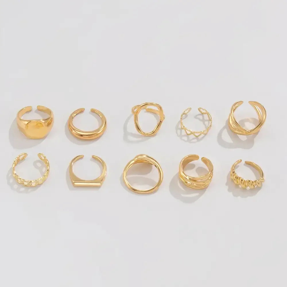 10-Piece Alloy Geometric Ring