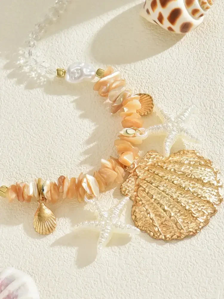 18K Gold-Plated Beach Shell Starfish Pendant Necklace