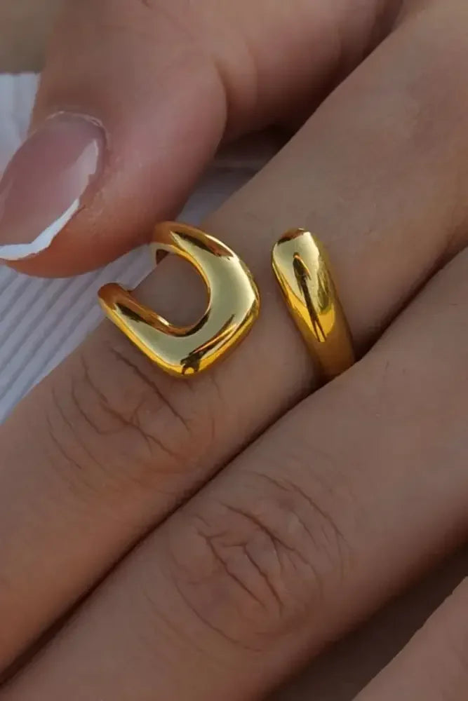 18K Gold-Plated Geometric Gold Twisted Open Ring