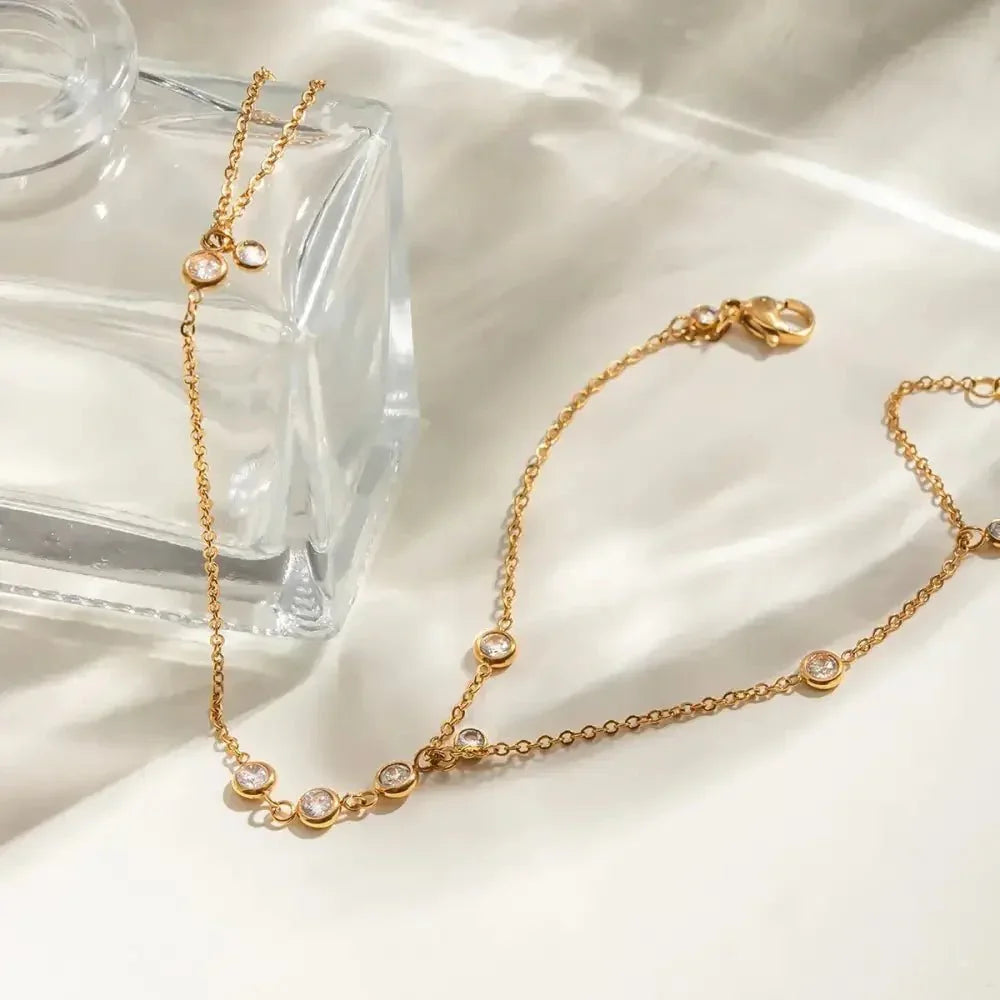 18K Gold - Plated Inlaid Rhinestone Chain Bracelet - Update AvenueBraceletsTrendsi10050012975136110050012975136118K Gold - Plated Inlaid Rhinestone Chain BraceletGold