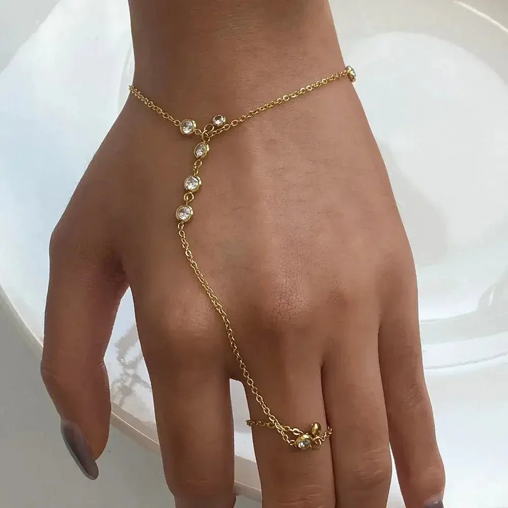 18K Gold - Plated Inlaid Rhinestone Chain Bracelet - Update AvenueBraceletsTrendsi10050012975136110050012975136118K Gold - Plated Inlaid Rhinestone Chain BraceletGold