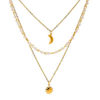 18K Gold-Plated Layered Moon Sun Pendant Necklace